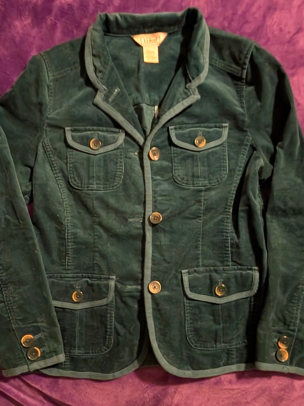 VTG L.L. Bean Women's Blue Corduroy Utility Safari Blazer Jacket Size Small